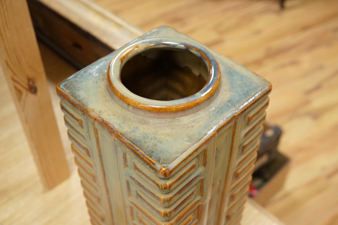A Chinese style ‘cong’ vase and stand, 36cm high